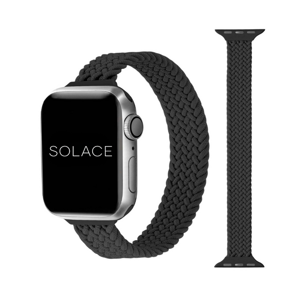 Black slim braided Apple Watch Band Compatible with series Series 9, 8, 7, 6, SE, 5, 4, 3, 2, and 1 and Ultra
